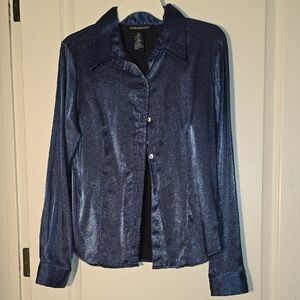 Vintage 80s Metallic Blue Button Down Shirt